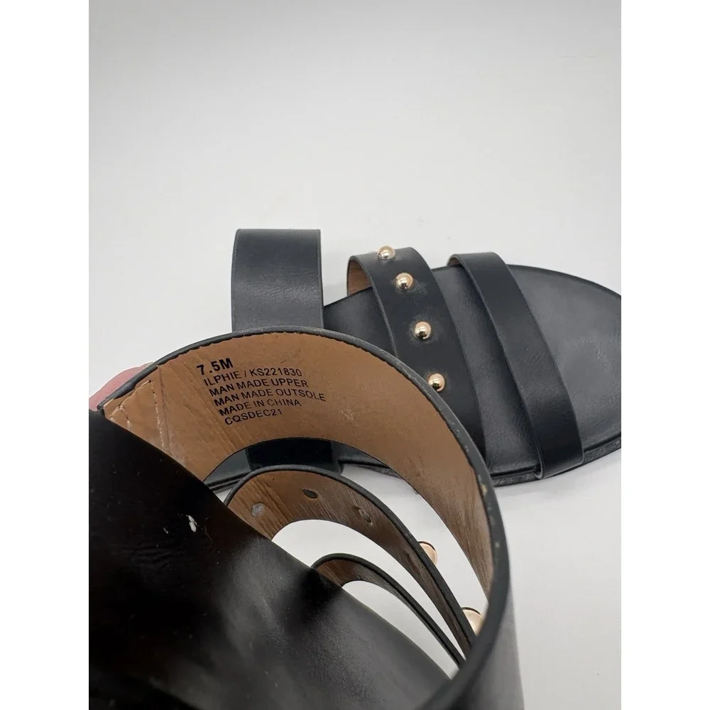 Kensie Women's Black Gold Tone Studded Flat Sandals, 7.5